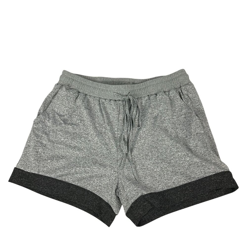 Gray Athletic Shorts With Contrast Hem Drawstring Waist & Pockets Size L